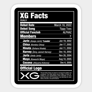 XG Nutritional Facts Sticker